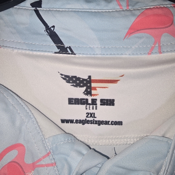 Light Blue Flamingo Print Polo Shirt - Picture 2 of 7